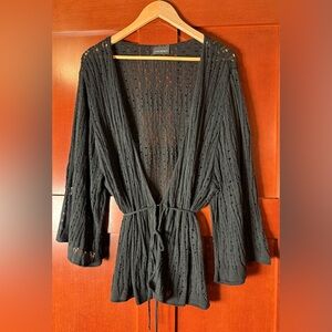 Y2K Lane Bryant Black Textured Knit Kimono Style Cardigan Sweater Size 14/16